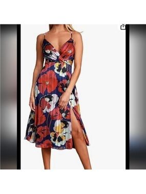 Lulu's Navy Maxi Dress with Red, Yellow & Pink Floral Print